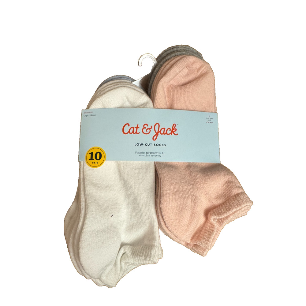 Cat & Jack Girls Low Cut Socks 10 Pair Multicolor Neutral Pastel Size L 3-7 New